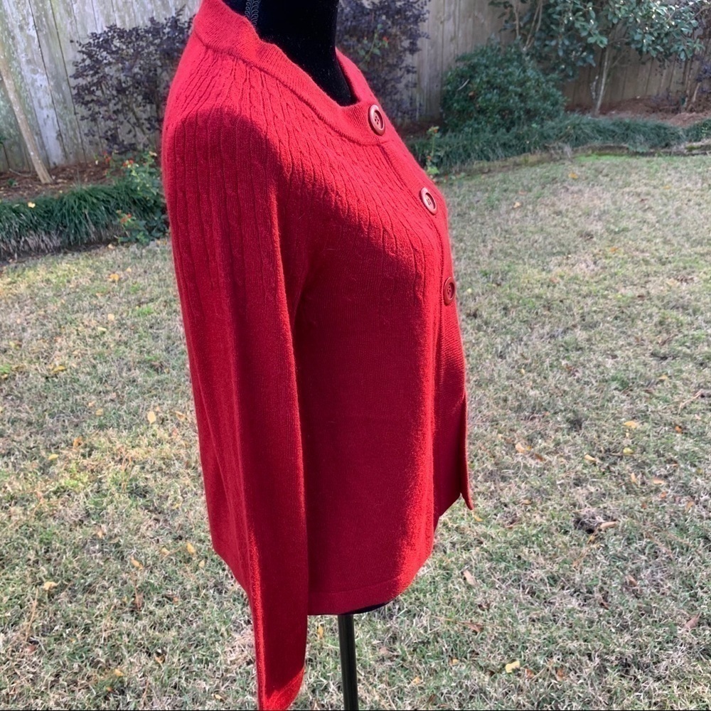 LAURA MICHELLE Red Cardigan Sweater Round Neck Cable Knit Fitted - Picture 2 of 9